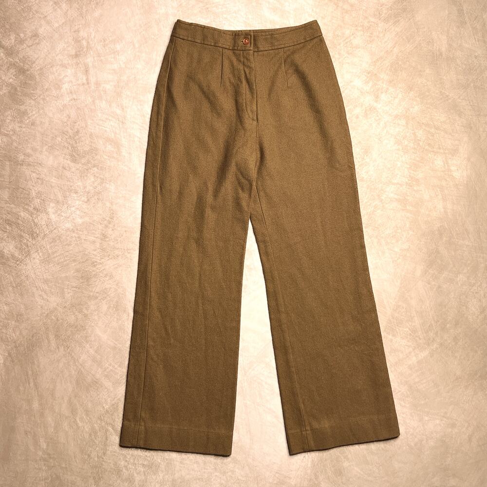 Vintage 70s Plum Blossom Chinese Wide Leg Felt Pants Brown High Rise Retro Indie